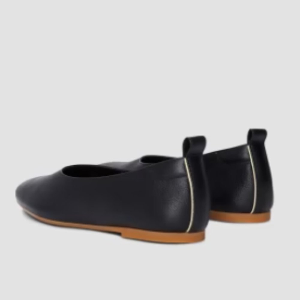 Everlane Black Leather Ballet Flat with Brown Sole Accent - Picture 3 of 5